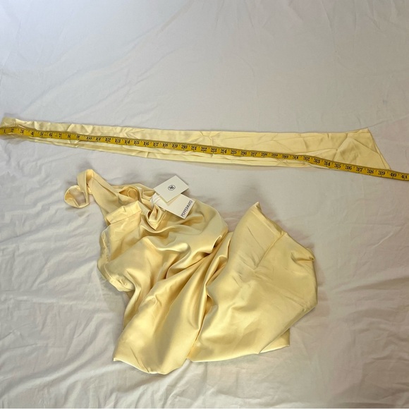 Peppermayo butter yellow satin halter open back scarf neck maxi dress Small NWT - Picture 10 of 16
